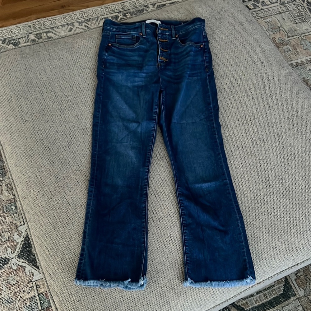 Crop flare high waisted copper button fly jeans